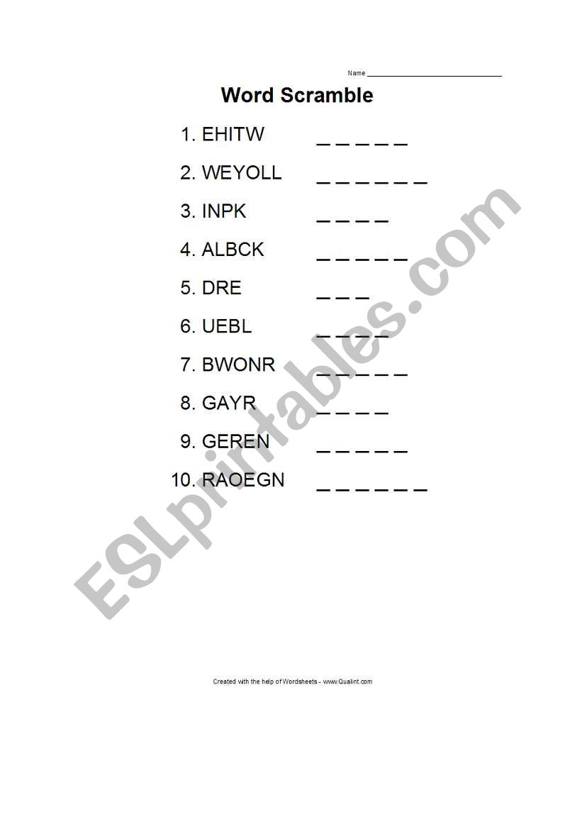 Scramble worksheet