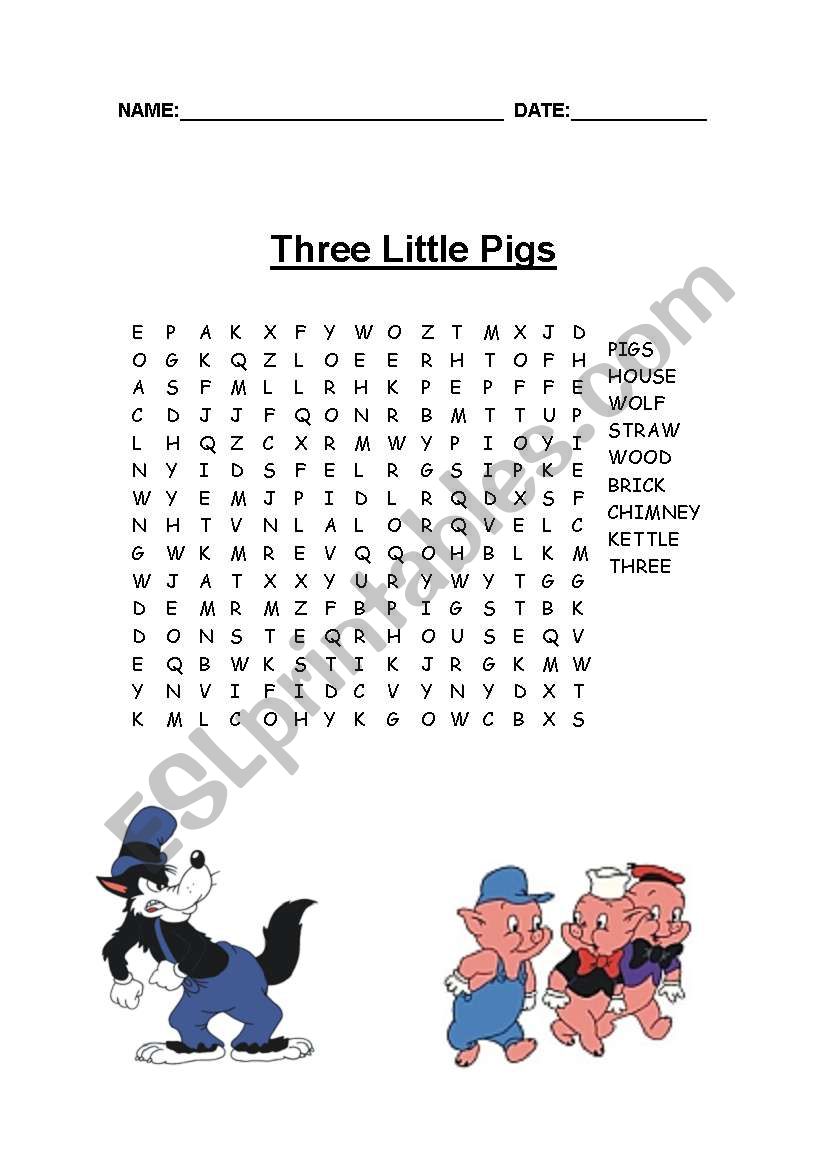 Three little pigs worksheet