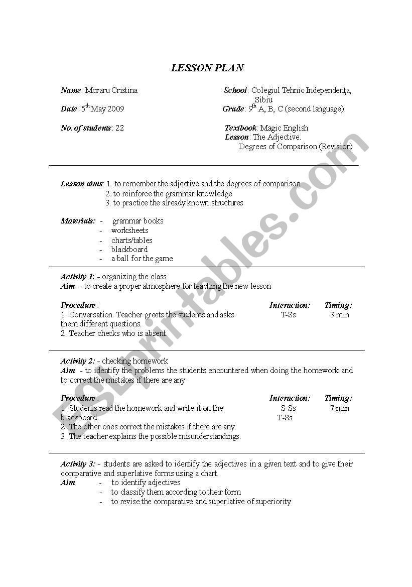 Lesson plan- Degrees of comparison