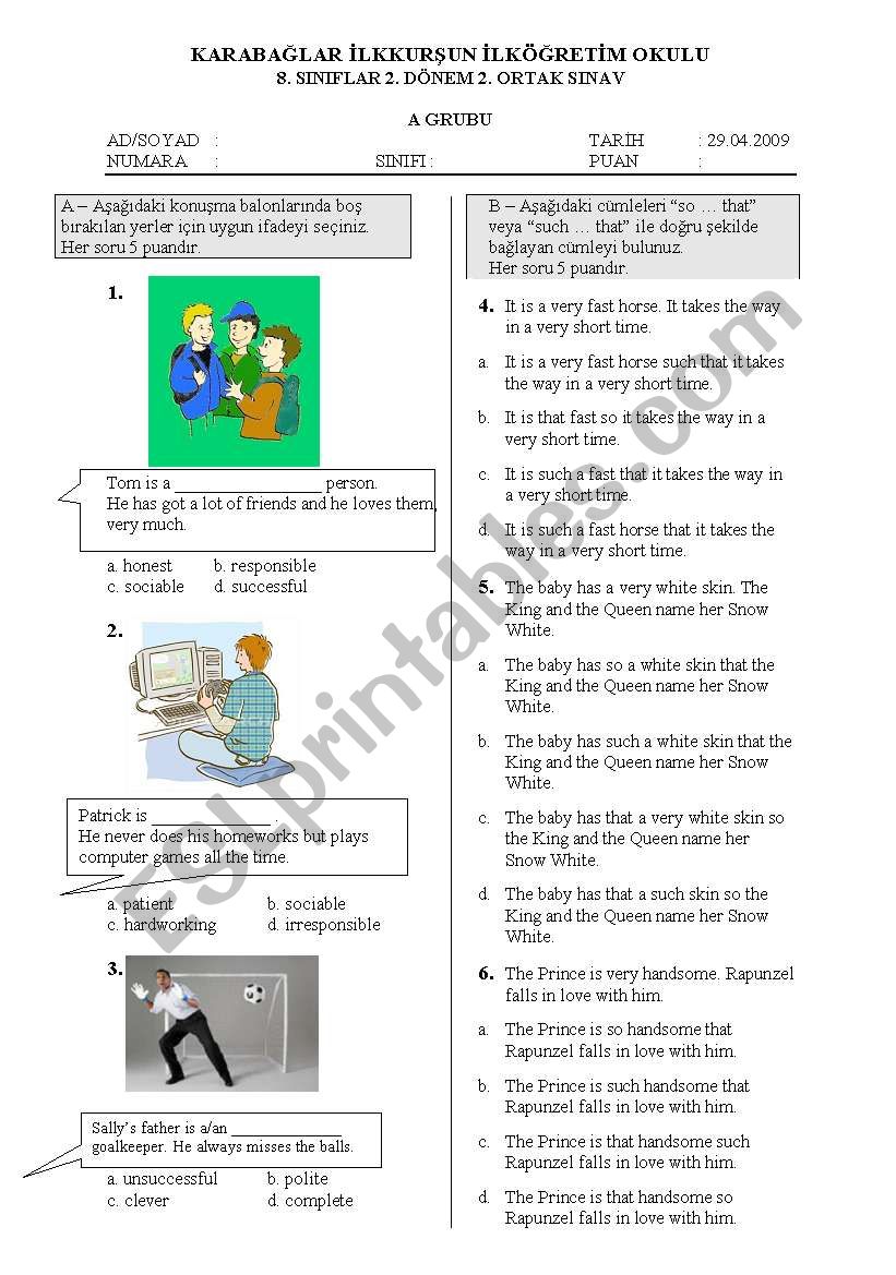 a test for gr-8 term-2 for turkish students