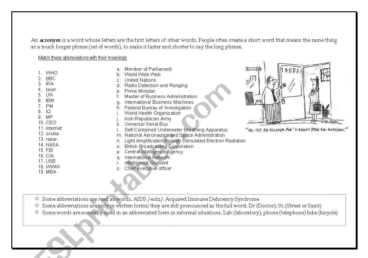 Acronyms worksheet