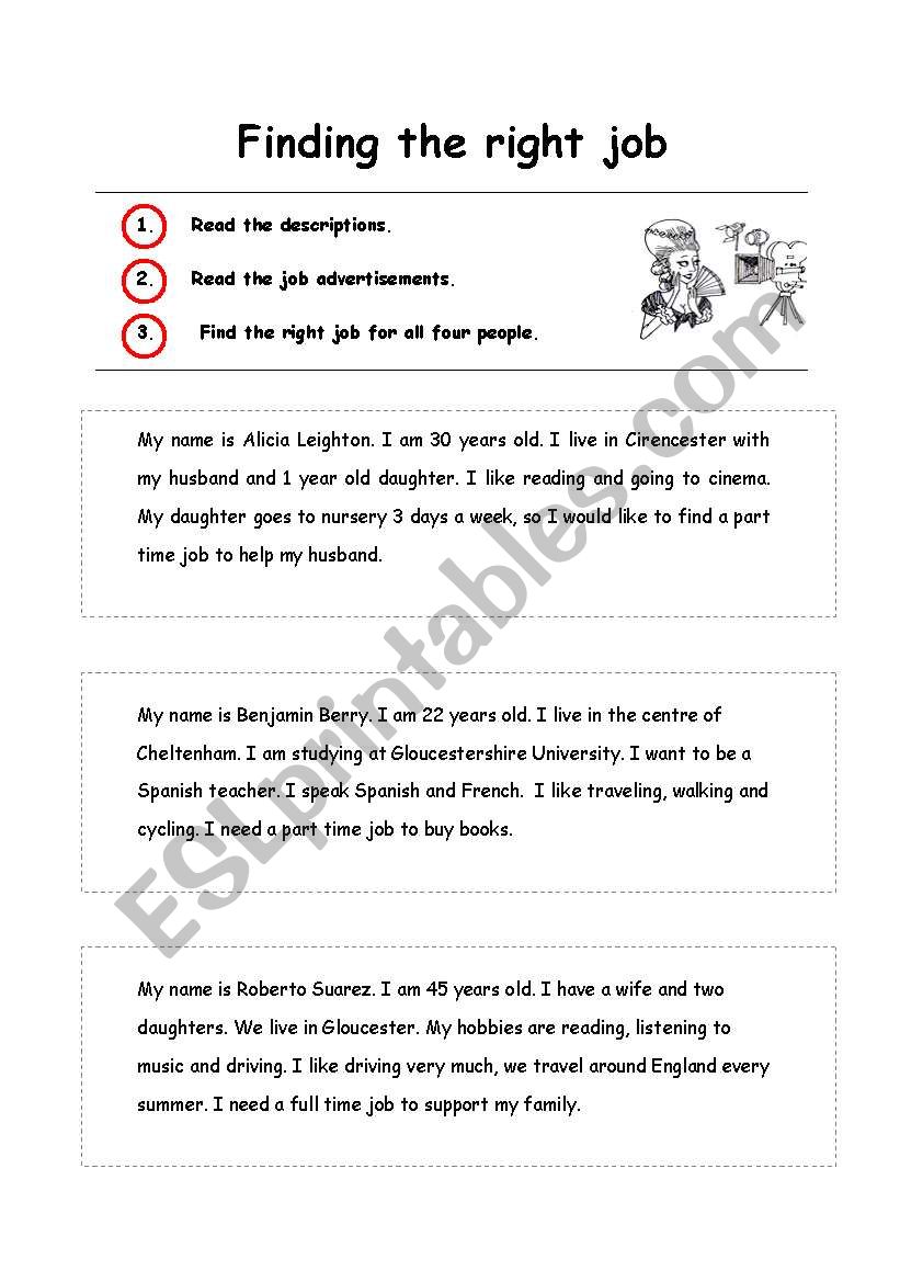 Finding the right job worksheet