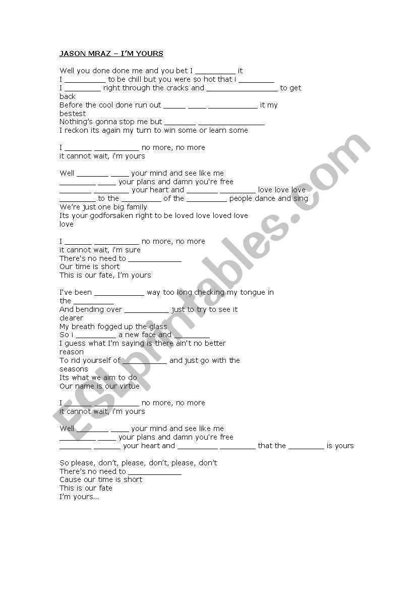 Music Task - Jason Mraz worksheet