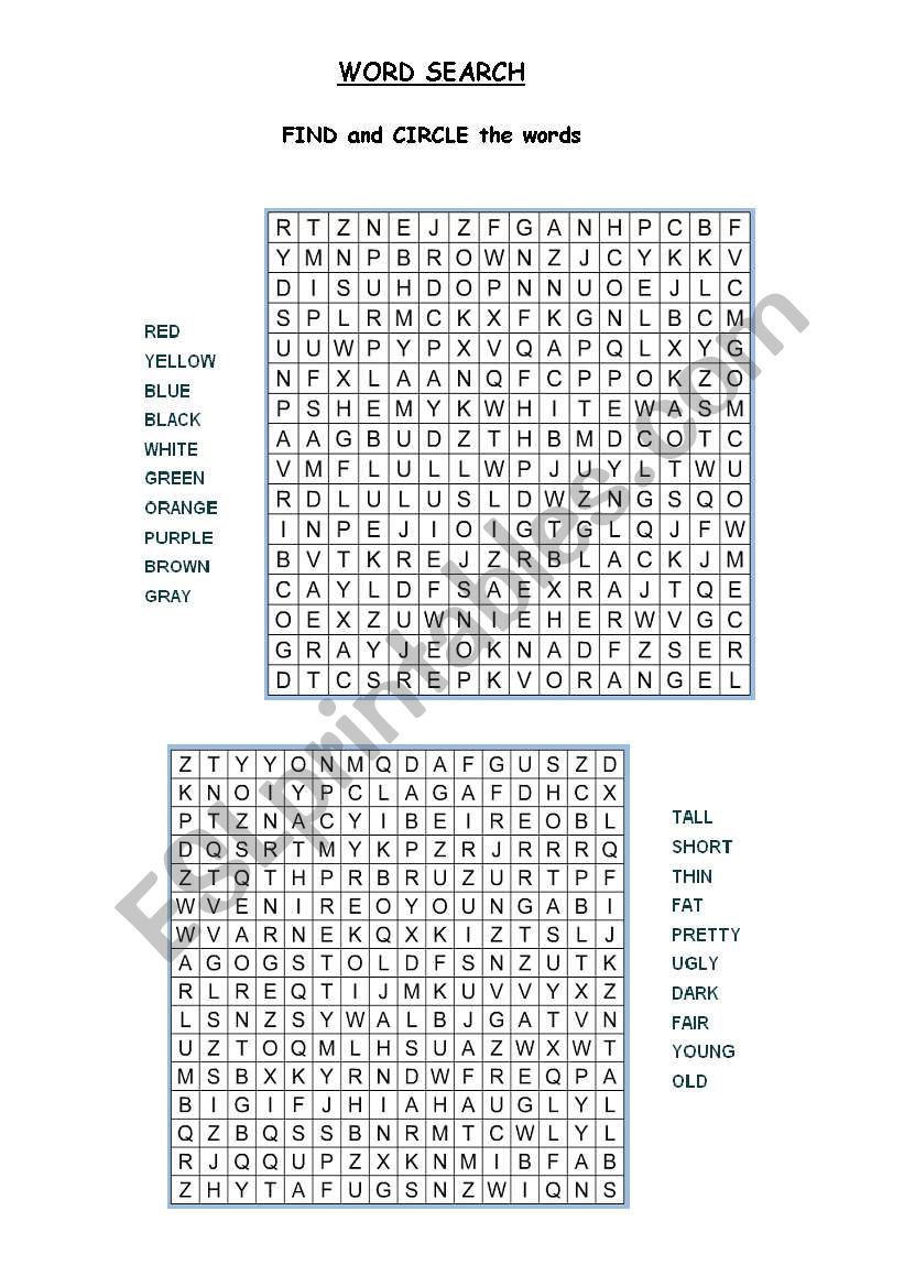 Word Search - Adjectives of appearance and colors