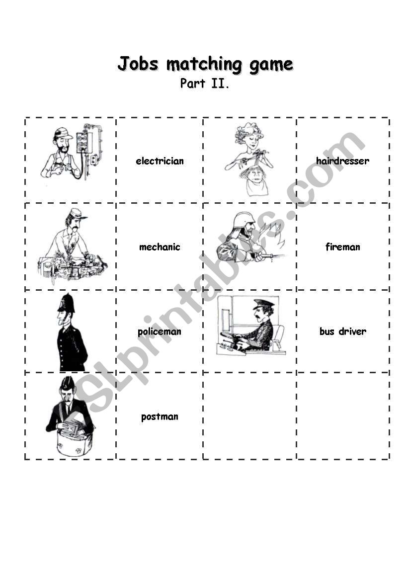 Jobs matching activity worksheet