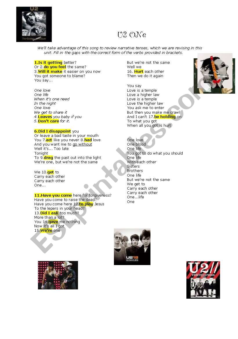 U2 One worksheet