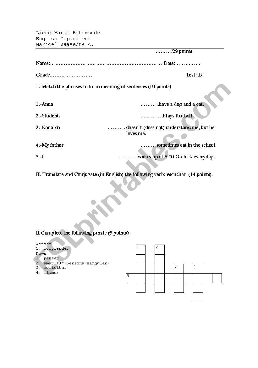 test  row A worksheet