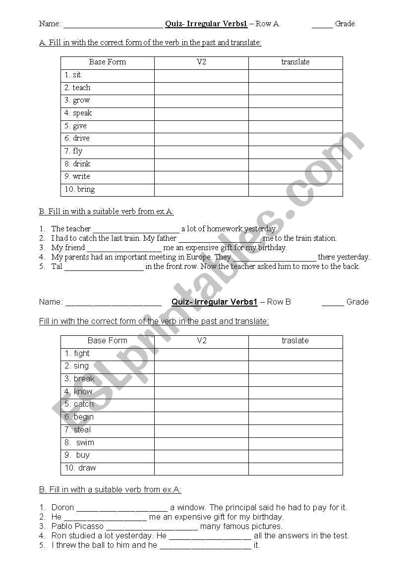 Past Simple-Irregular Verbs-Quiz