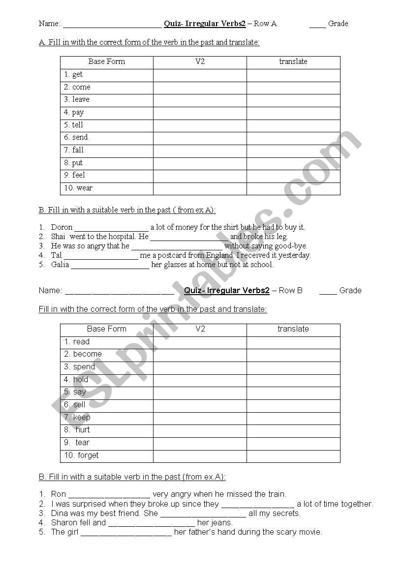 Past Simple -Irregular verbs-quiz2