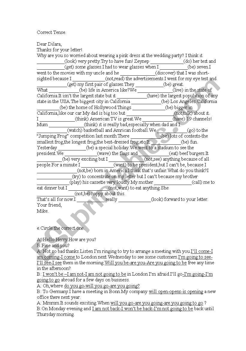 Correct tense worksheet worksheet