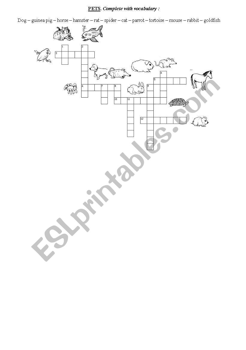 Pets (criss-cross puzzle) worksheet