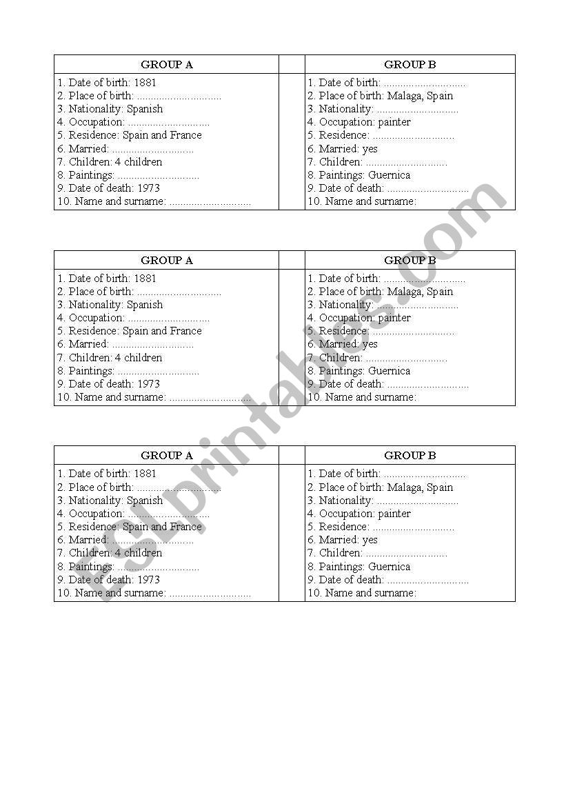 Pablo Picasso (biography) worksheet