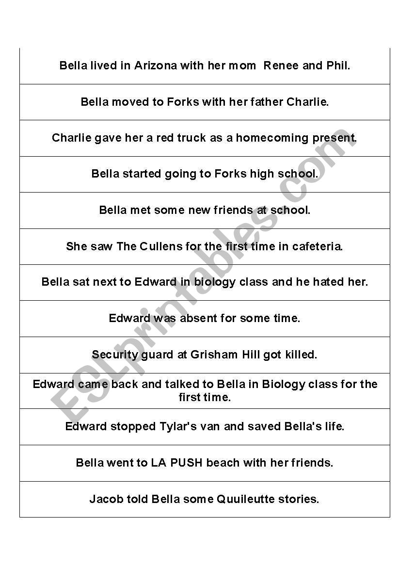 Twilight Movie Story worksheet