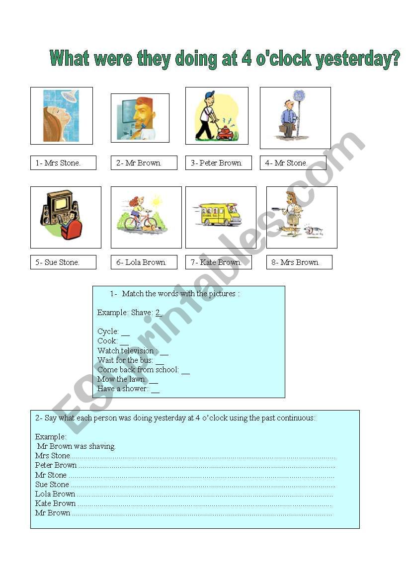 English worksheets What were they doing yesterday at 4 o´clock?