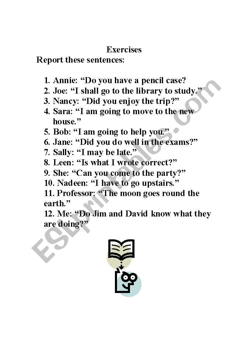 reported speech  worksheet