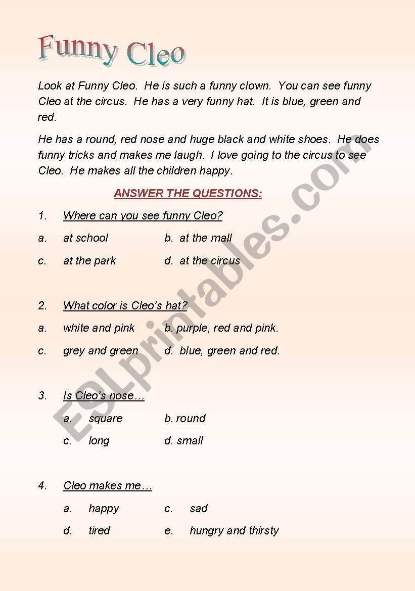 FUNNY CLEO THE CLOWN worksheet