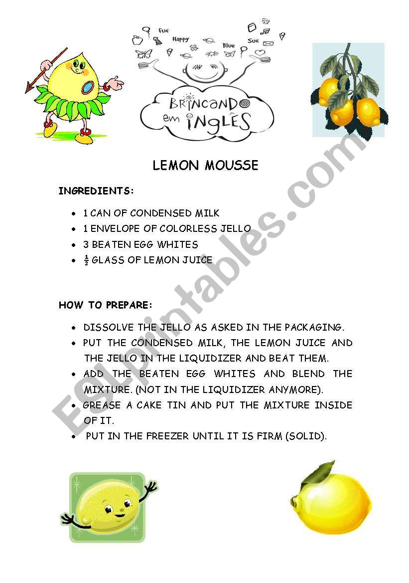 LEMON MOUSSE RECIPE worksheet