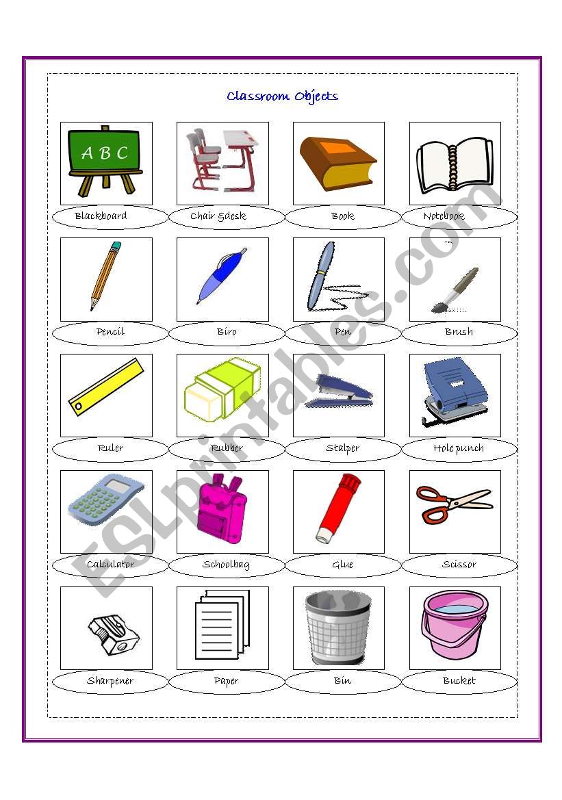 school objects part 1 worksheet