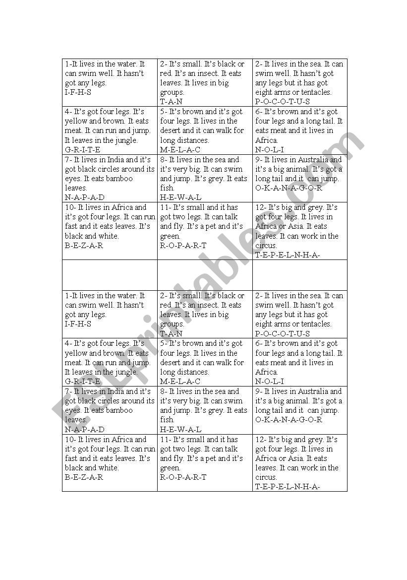 Guess the animal worksheet