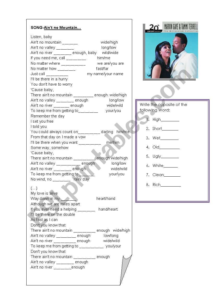 Aint no Mountain High worksheet