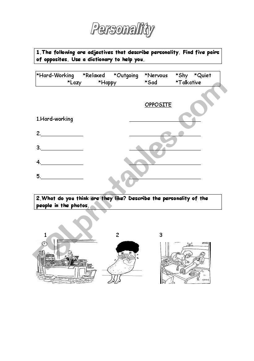 Describing personality worksheet