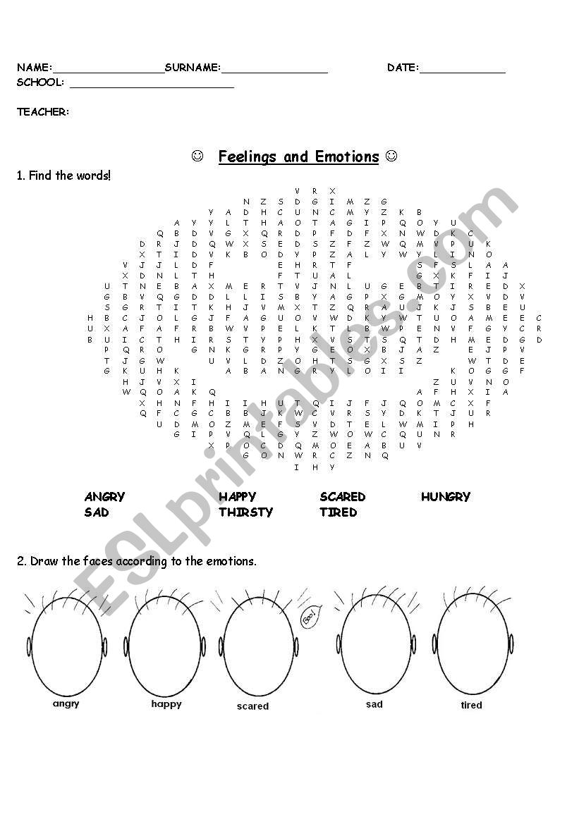 Feelings and Emotions worksheet