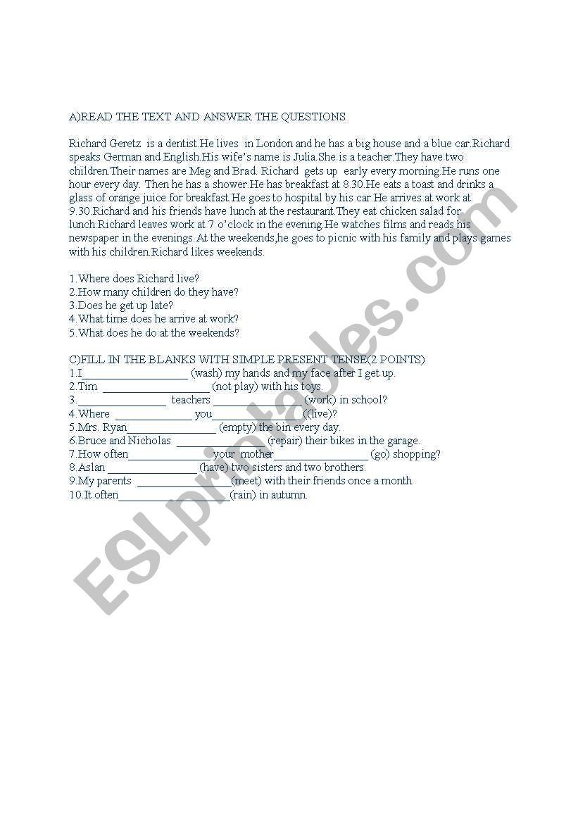 simple present worksheet