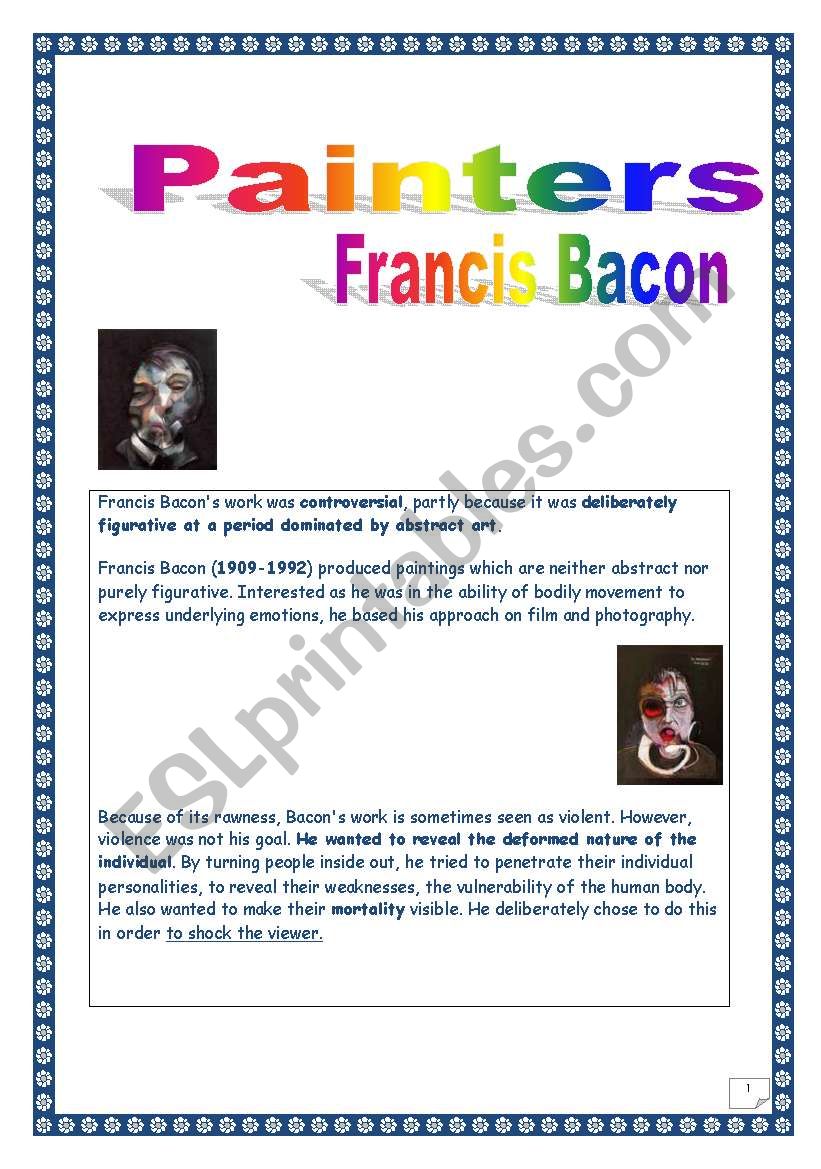 Painters: FRANCIS BACON lesson (2 pages, printer-friendly) (INFORMATION + ACTIVITIES)