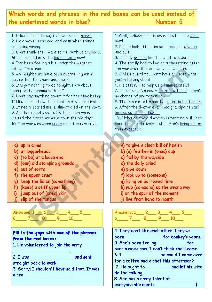 Synonyms 5 worksheet