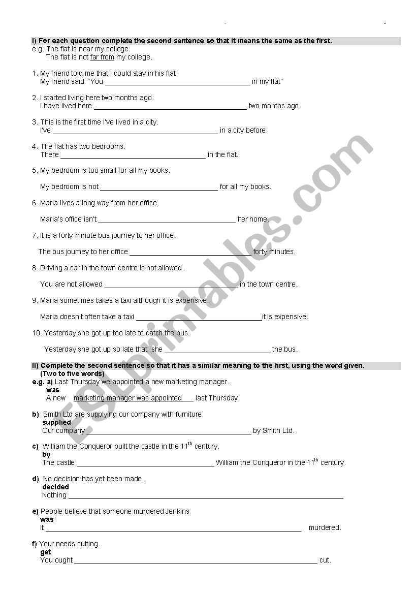 Advanced Execise worksheet