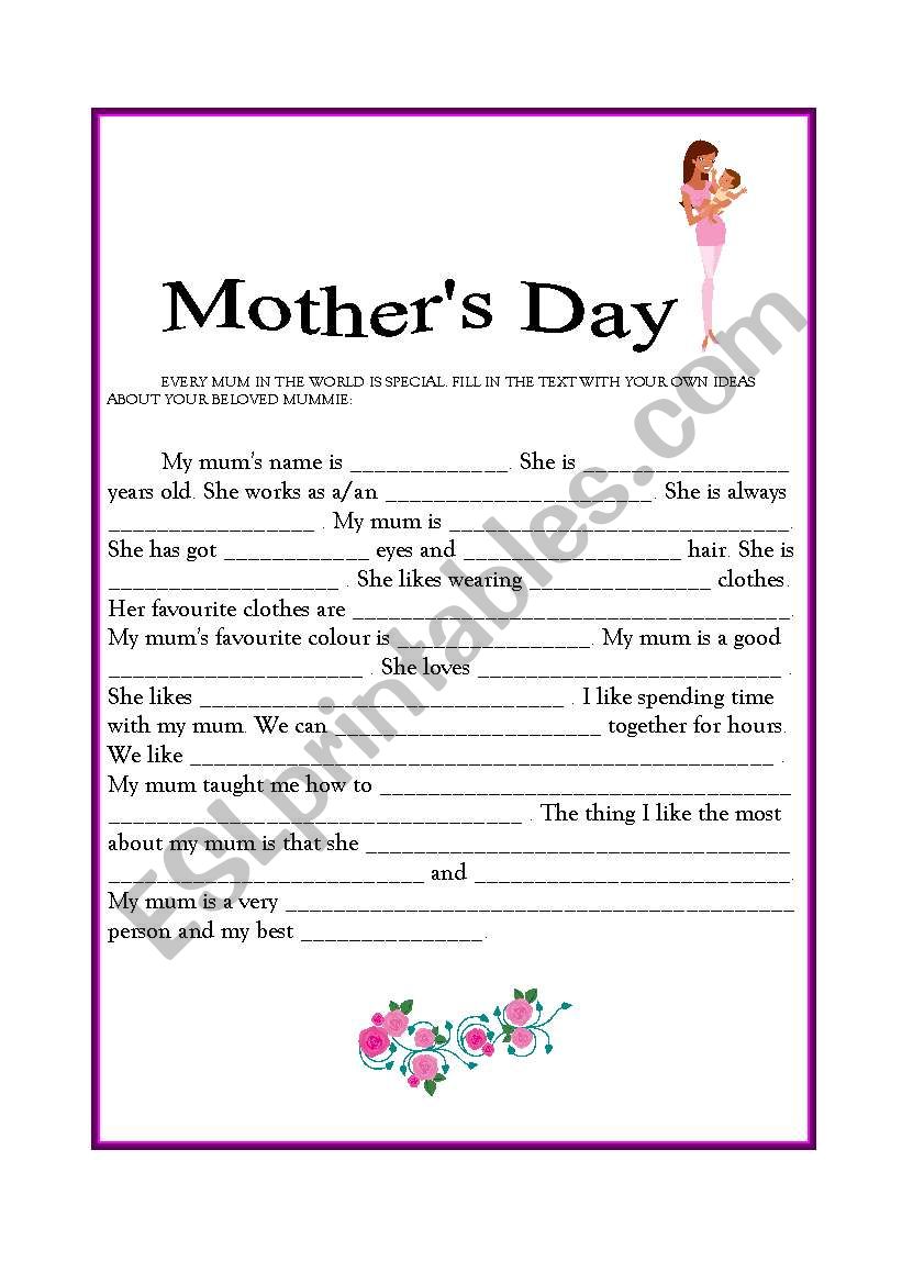 mothers day writing  worksheet