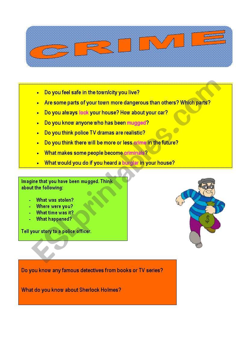 Crime -  speaking topics worksheet