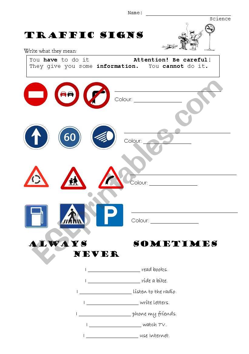 Traffic signs worksheet