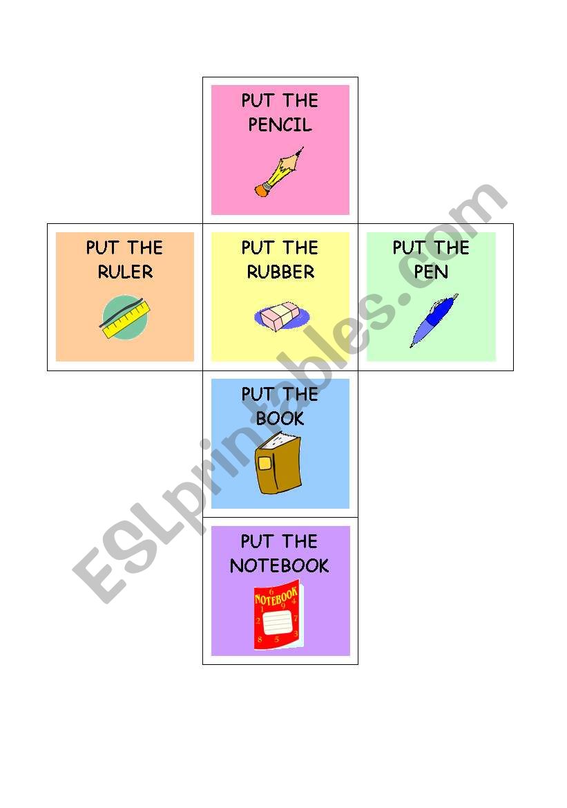 classroom-prepositions dice worksheet