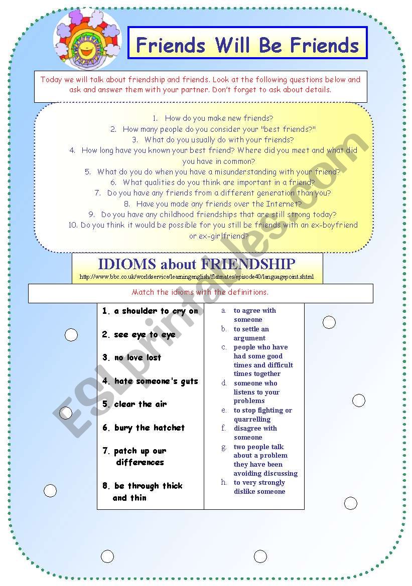 Friends Will Be Friends! worksheet