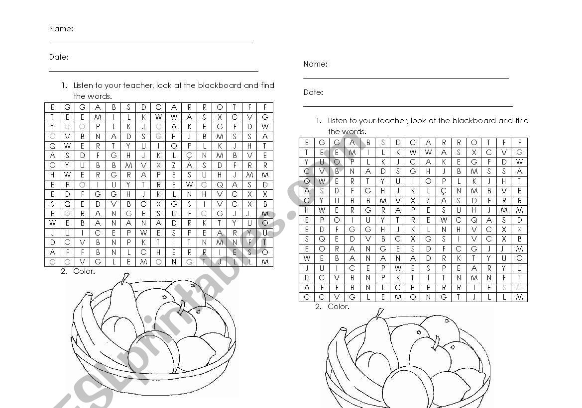 find the words worksheet