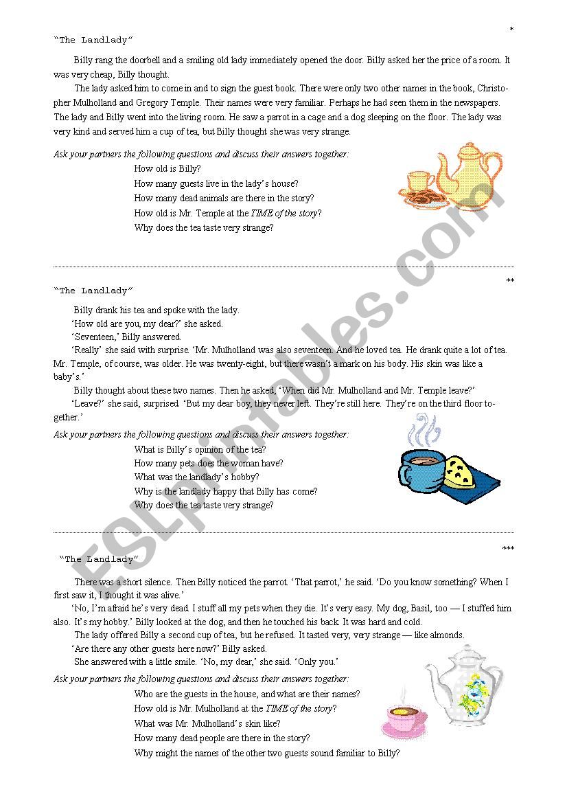 Landlady Jigsaw Reading worksheet