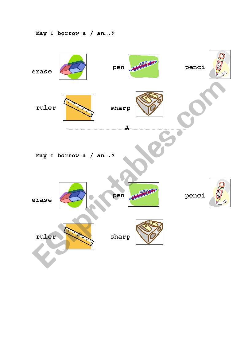 May I borrow a/an? worksheet