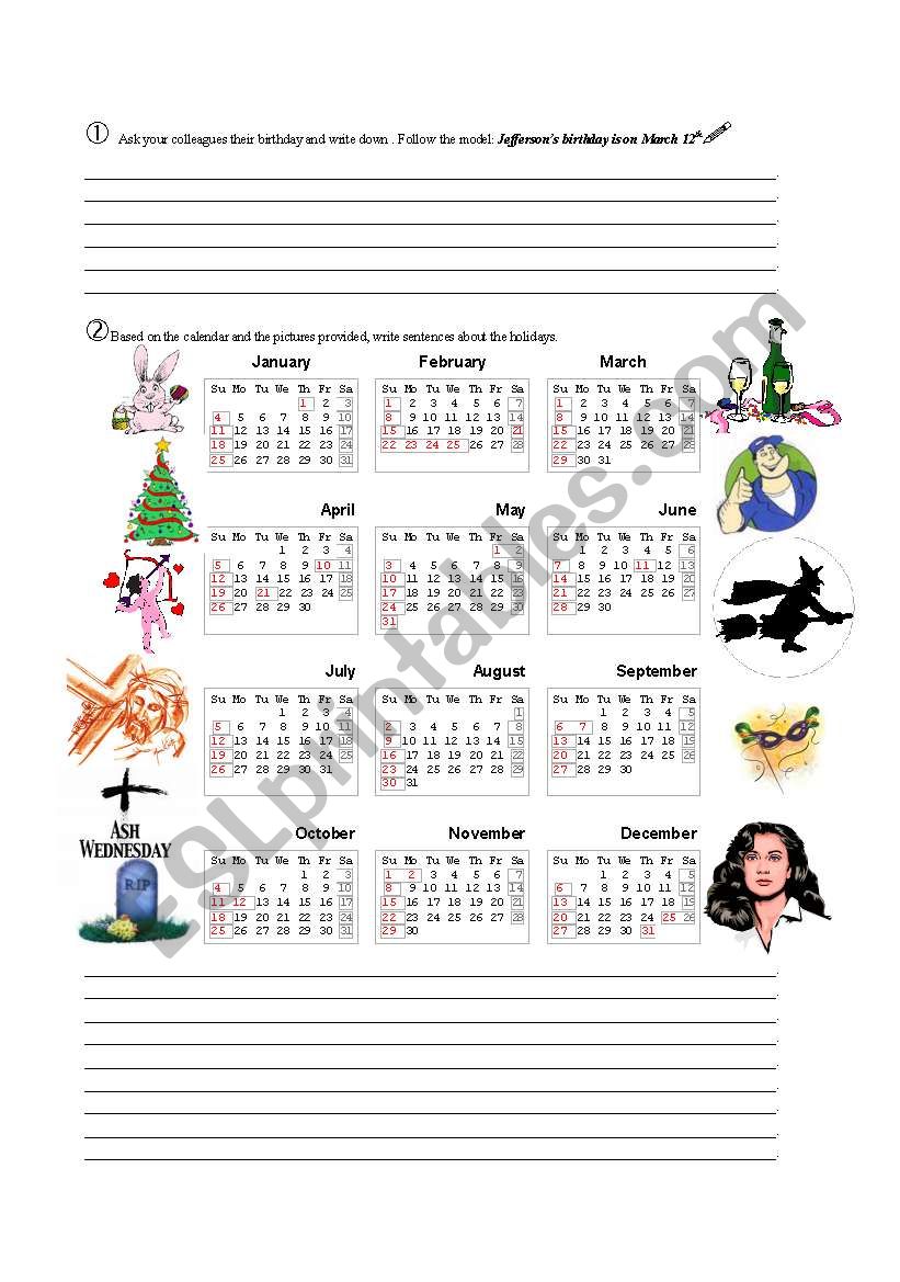 On + Dates / Holidays worksheet