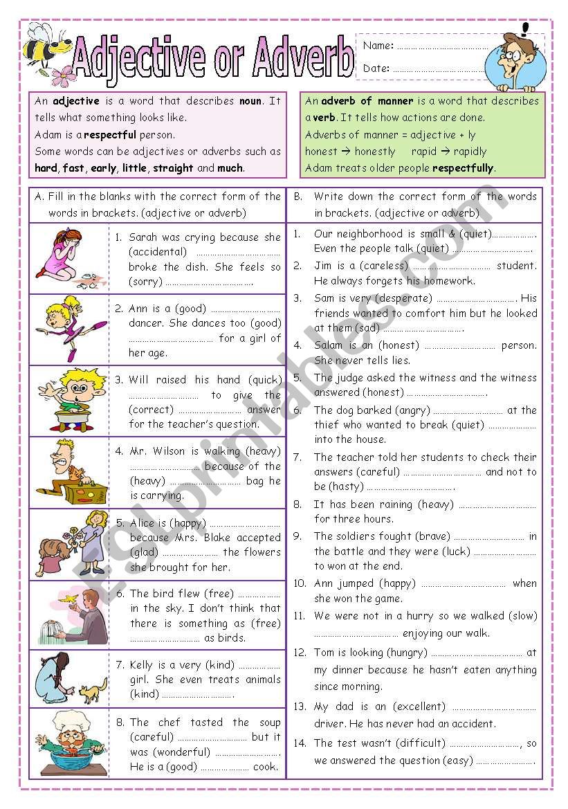 Adjective Or Adverb Esl Worksheet By Missola