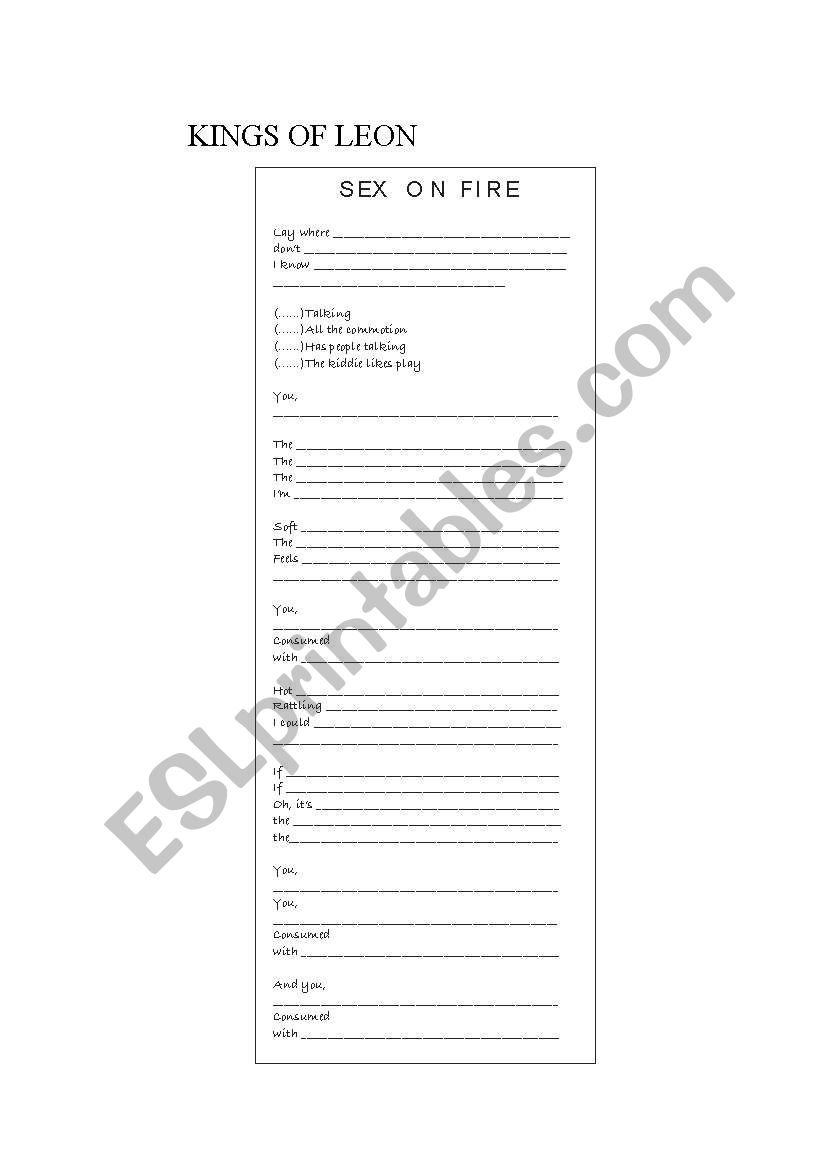 song  sex on fire worksheet