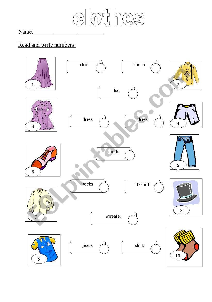 clothes worksheet