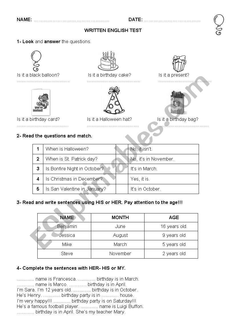 English test (easy)  worksheet