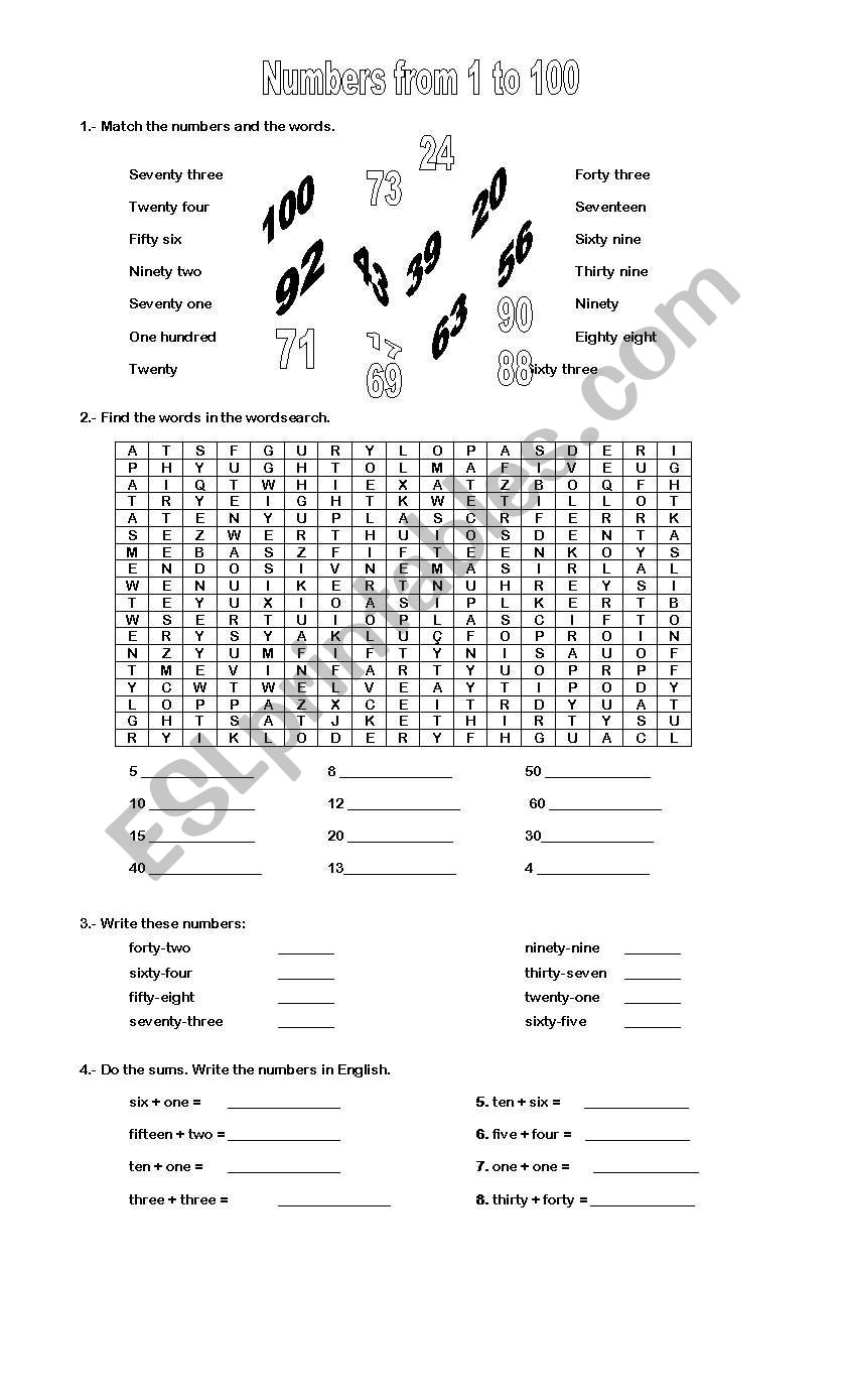 numbers from 1 to 100 worksheet