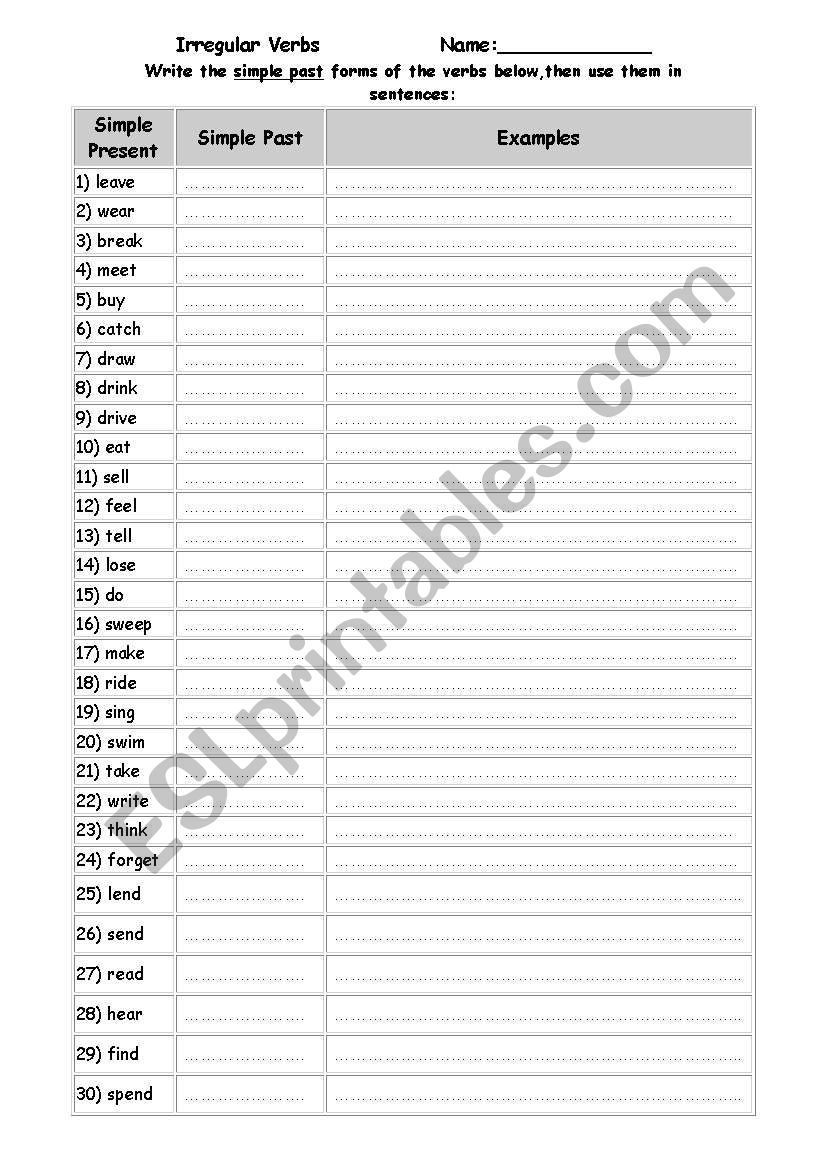 irregular verbs practice worksheet