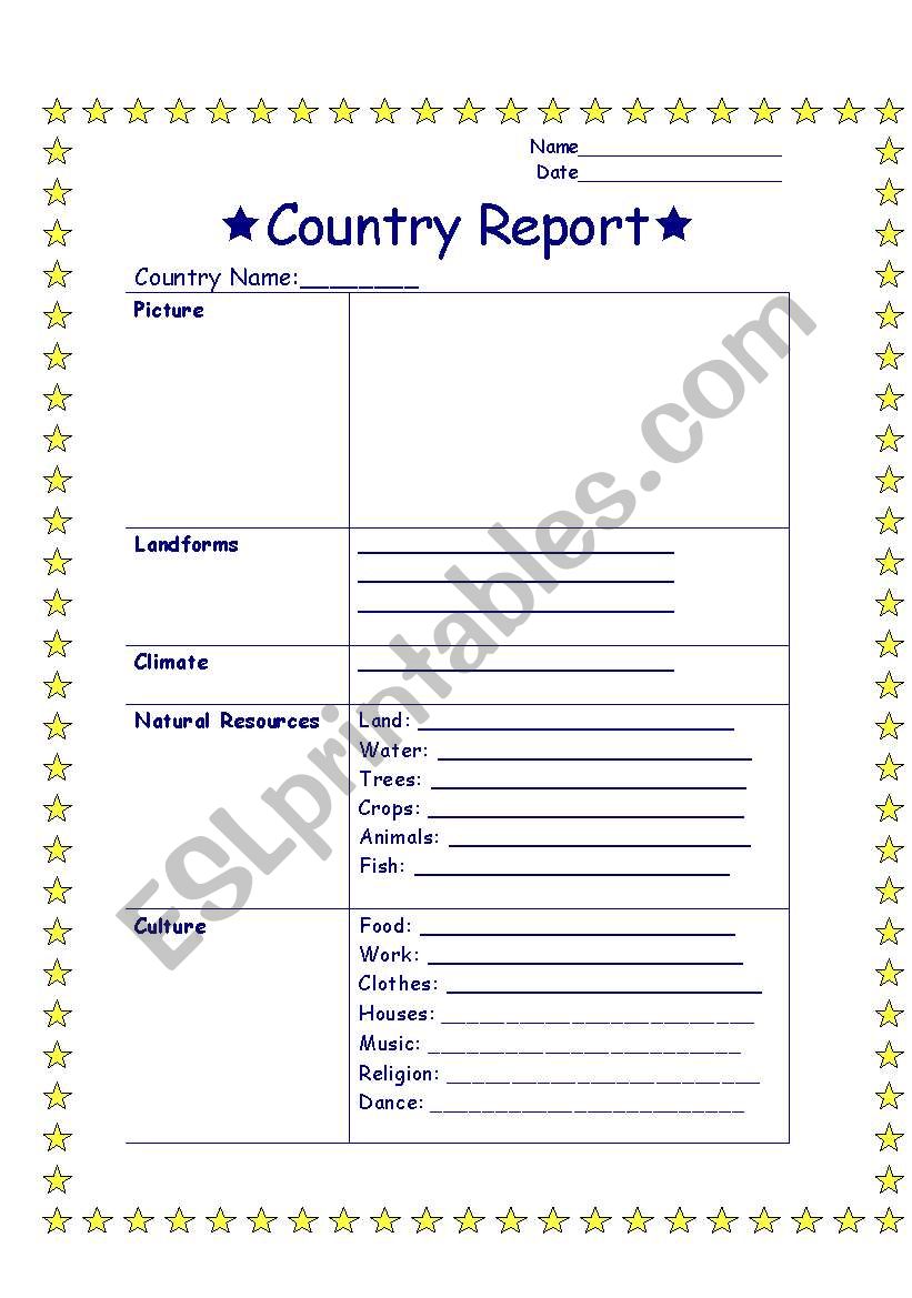 Country Report worksheet