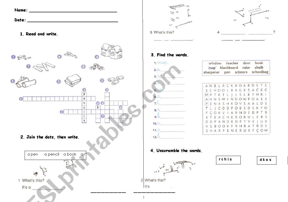 Classroom obects worksheet