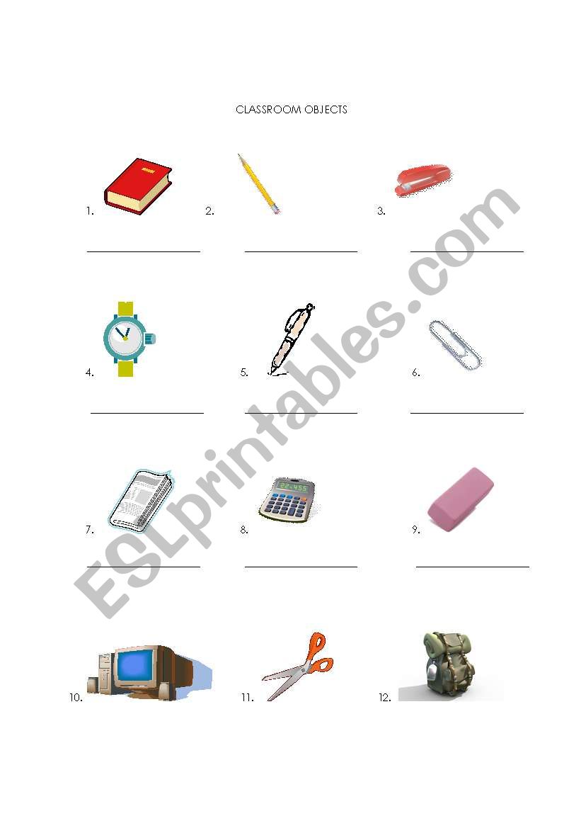 Label the Classroom Objects worksheet