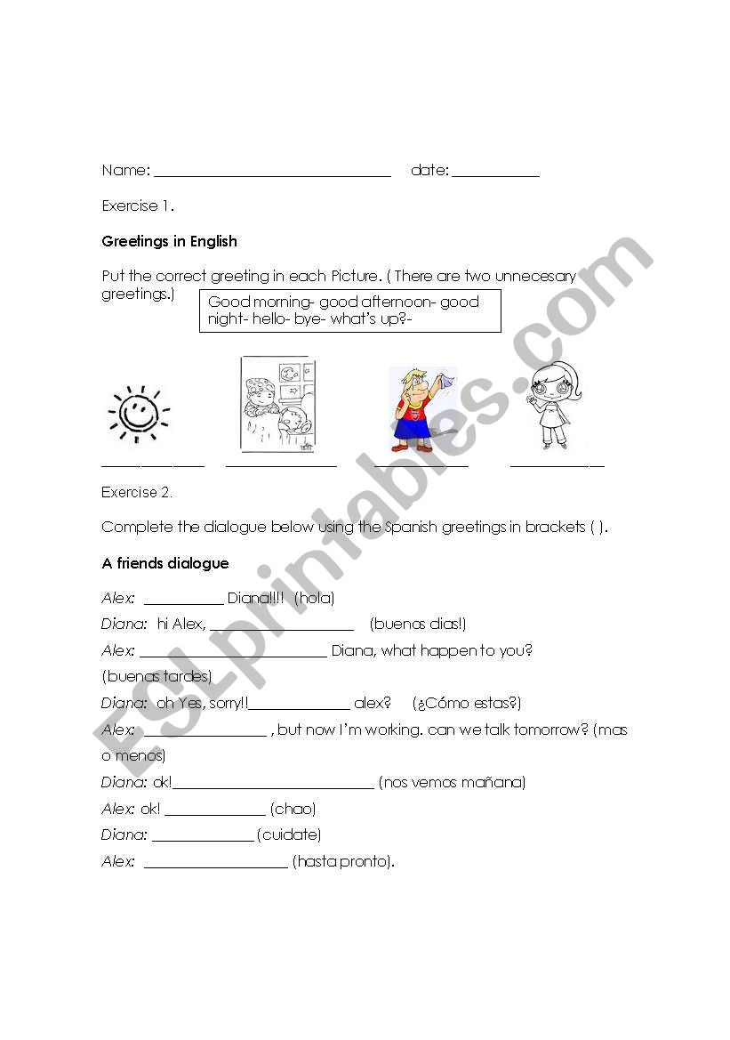 greetings in English  worksheet