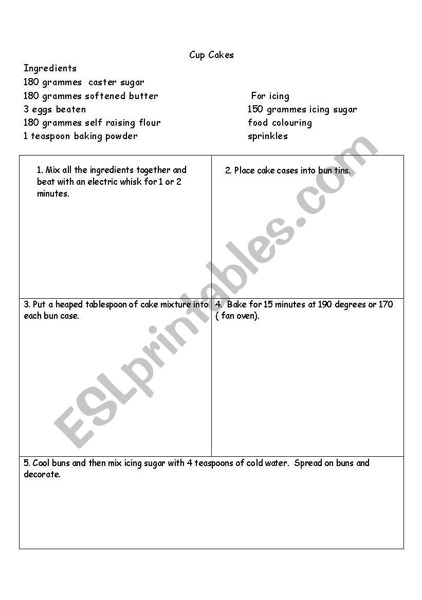 How to make cupcakes worksheet